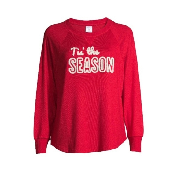 Secret Treasures Pajama Top Womens Small Red White Tis The Season Christmas - Picture 1 of 5